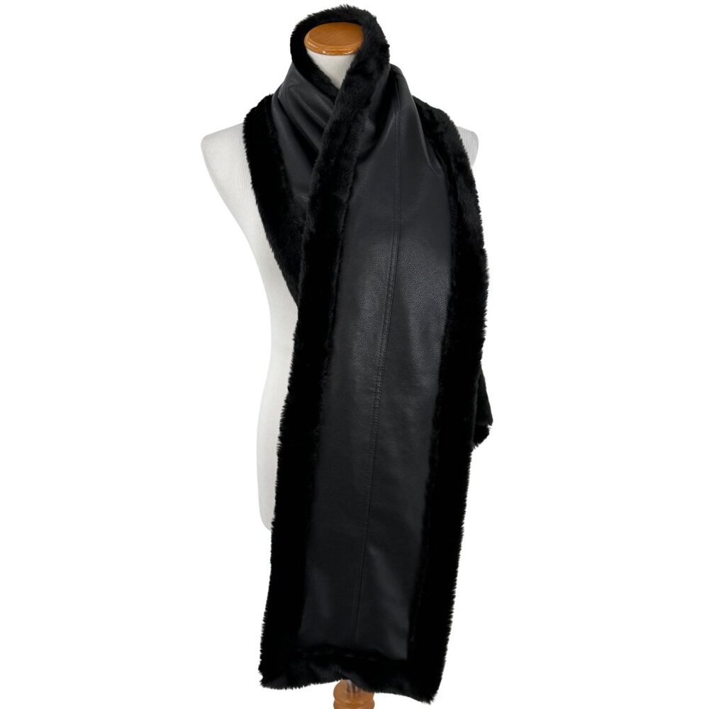 House Of Harlow Black Faux Fur Vegan Leather Reversible Scarf Wrap OS | Mob Wife - Picture 4 of 16